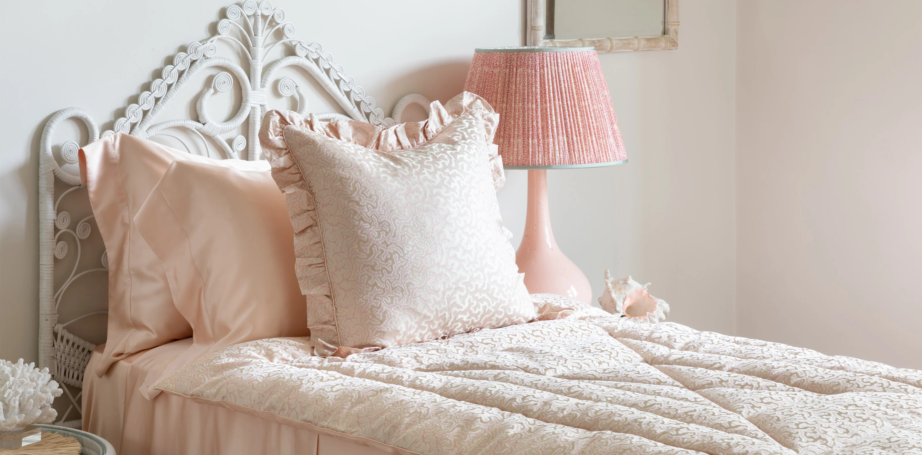 Coral Fern Silk Square Piped Cushion Pink - Clearance - Image 4