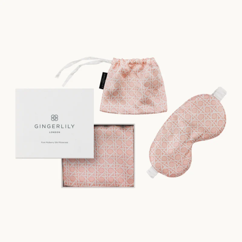 Silk Rattan Set, Piped Pillowcase & Eye Mask Pink - Image 2