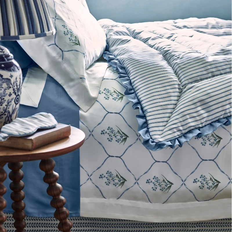 Ticking Silk Cushion Summerhill Blue - Image 4