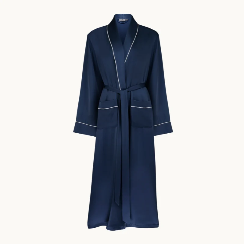 Silk Dressing Gown Navy