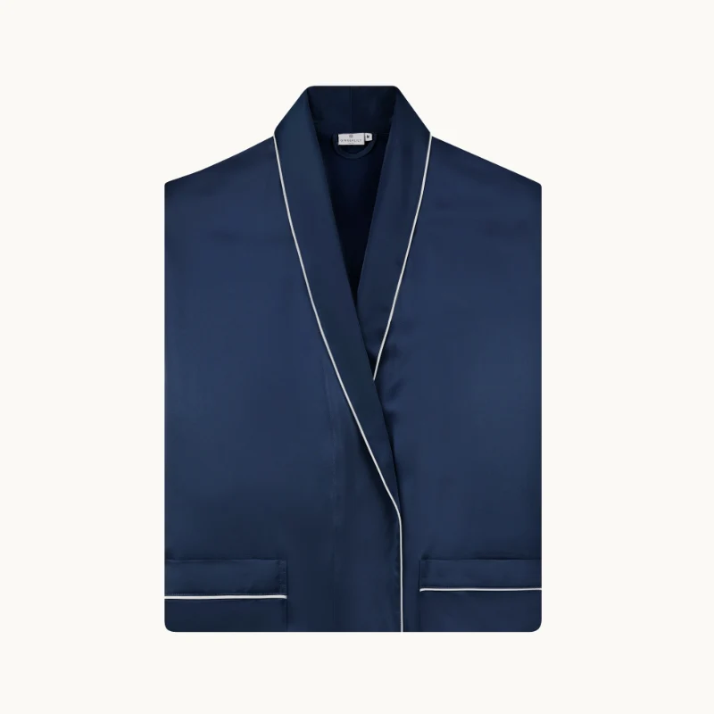 Silk Dressing Gown Navy - Image 2